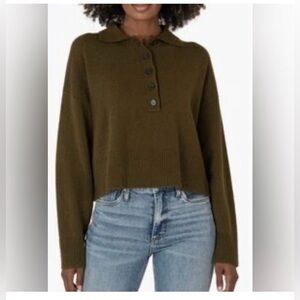 Kut from the Kloth XL Forest Green Collard V-Neck Button Up Sweater
